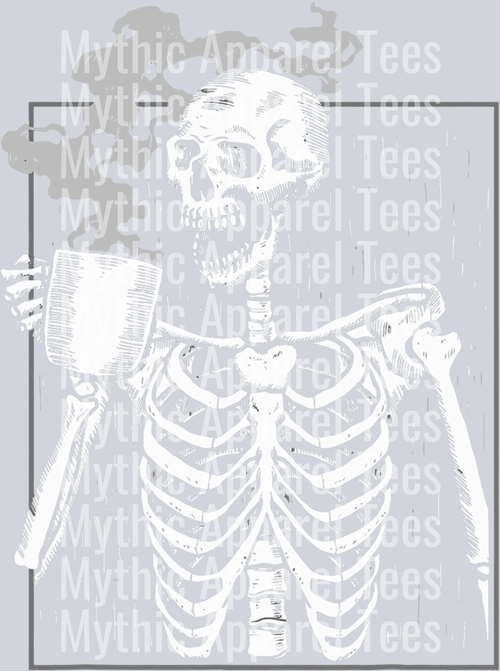 Dead Skelly drinking coffee DTF Coffee Transfers