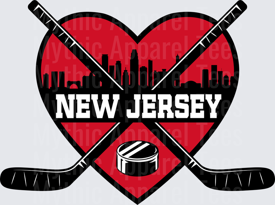 NHL Teams New Jersey Hockey Heart Crossed Sticks City Skyline