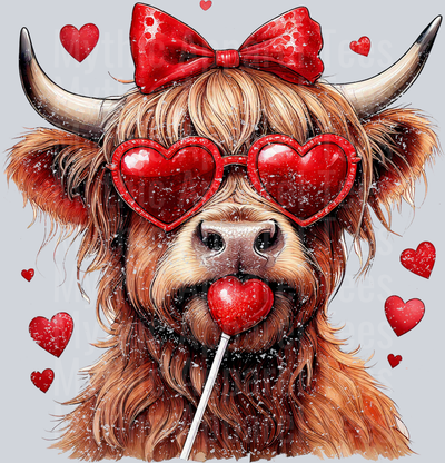 Highland Cow Distressed Candy Hearts Style Combo Valentines Day Design