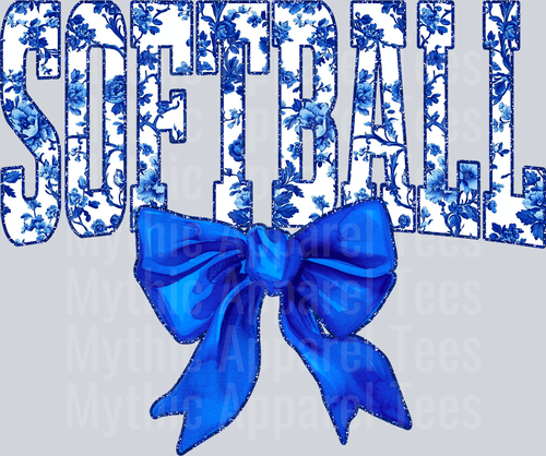 Blue Softball School Spirit & Sports College Font Floral Pattern