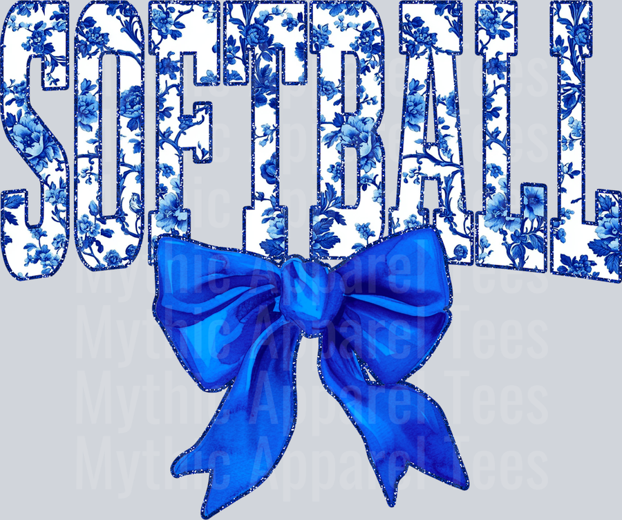 Blue Softball School Spirit & Sports College Font Floral Pattern
