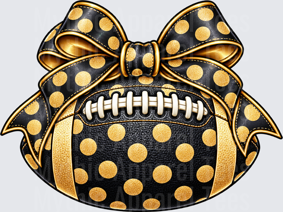 Black and Gold Polka Dot Football with Glitter Bow