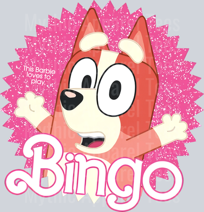Bingo Pink background DTF Bluey Transfers