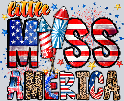 Little Miss America Firework 4th of july DTF Patriotic Transfers
