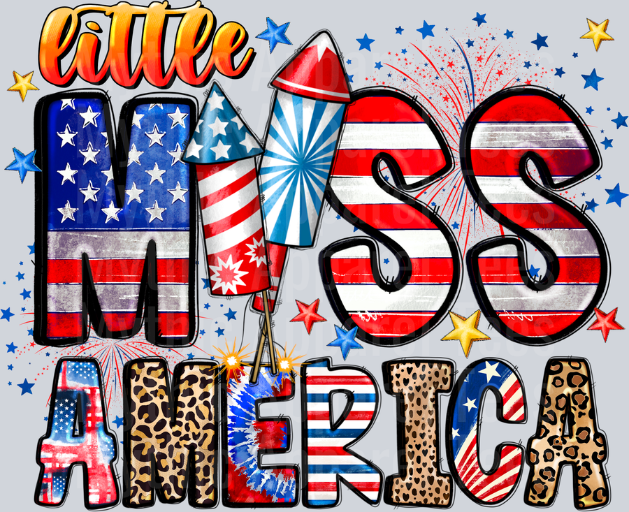 Little Miss America Firework 4th of july DTF Patriotic Transfers