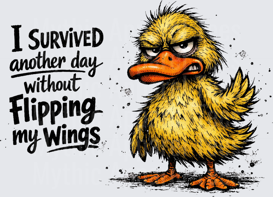 Funny Sarcastic Duck I Survived Another Day Without Flipping My Wings Grumpy Fluffy Yellow Duck