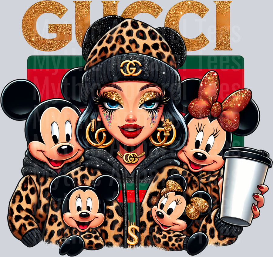 Mickey Minnie 2 kids Disney girl Leopard Print Disney DTF Gucci Mickey Transfers