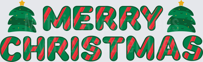 Merry Christmas Bold Candy Cane Stripe Letters with Festive Christmas Trees Design