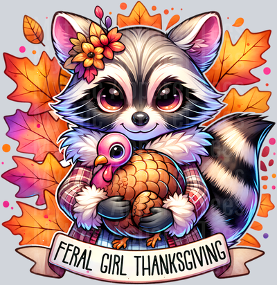 FERAL GIRL THANKSGIVING HOLDING TURKEY PNG