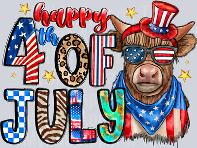 Happy 4th Of July Highland Cow 4th of july DTF Patriotic Transfers