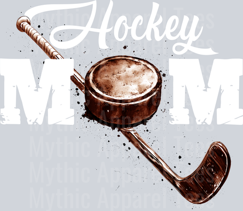 Hockey Mom with White Text Heart is on the ice DTF Hockey Transfers