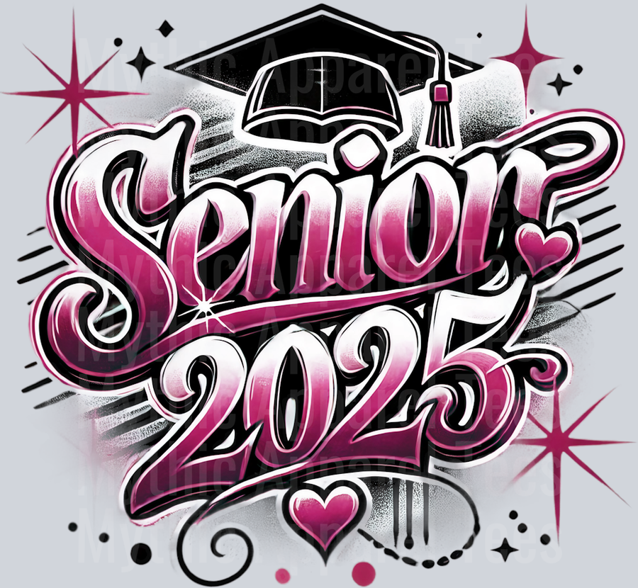 004 Senior 2025 Airbrushed Maroon DTF 2025 Senior Graduation Transfers