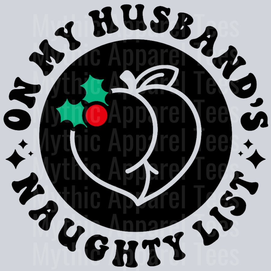 On My Husbands Naughty List Pocket Design Christmas Wavy Retro Funny Designs