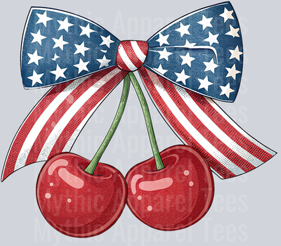 America Cherry Coquette Bow bright bow DTF Patriotic Transfers