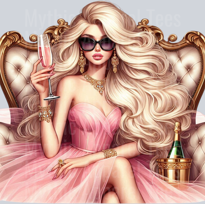 7 Glam Champagne Drinking Girl DTF Glam Transfers
