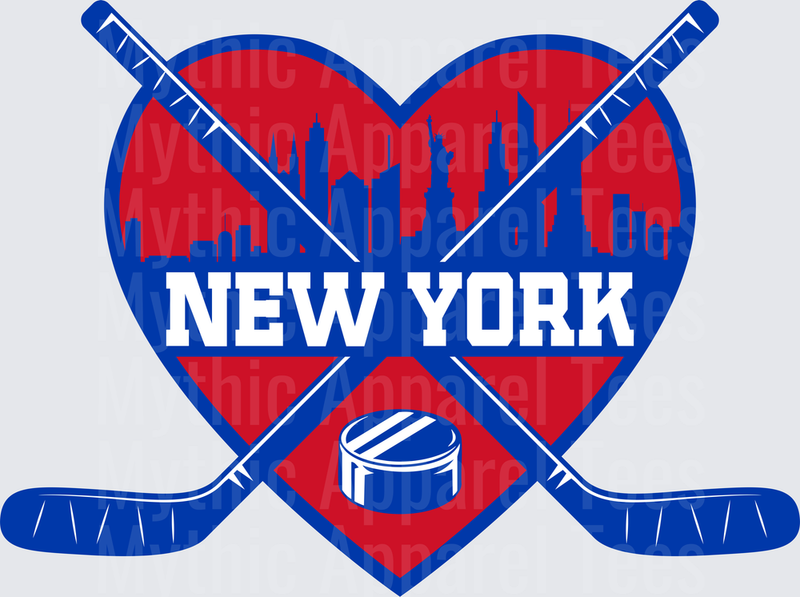 NHL Teams New York Rangers Hockey Heart Crossed Sticks Skyline