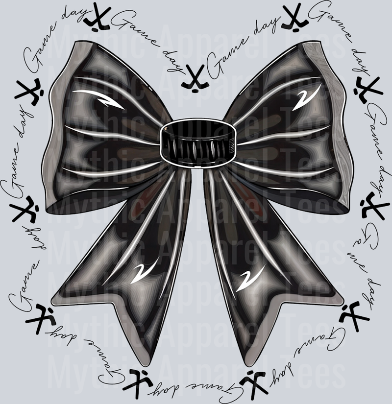 Hockey bow with gameday repeating and sticks cute DTF Sports Transfers