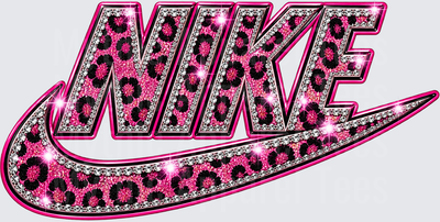 Nike Pink Leopard Print Glitter Diamond Rhinestone Swoosh Logo Bling Cheetah Sparkle Design