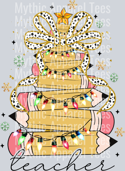 Teacher Christmas Pencil and Lights - Christmas DTF Transfer