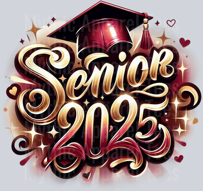 0041 Senior 2025 Airbrushed Maroon and Gold DTF 2025 Senior Graduation Transfers
