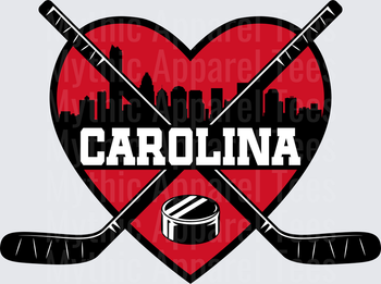 NHL Teams Carolina Hurricanes Heart Crossed Sticks City Skyline