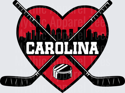 NHL Teams Carolina Hurricanes Heart Crossed Sticks City Skyline