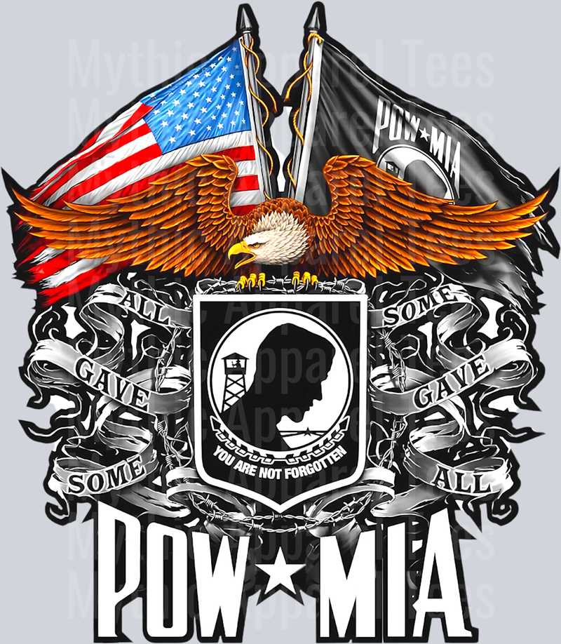 POW MIA Amazing full color design with Eagle and flags on top DTF Memorial Day Transfers