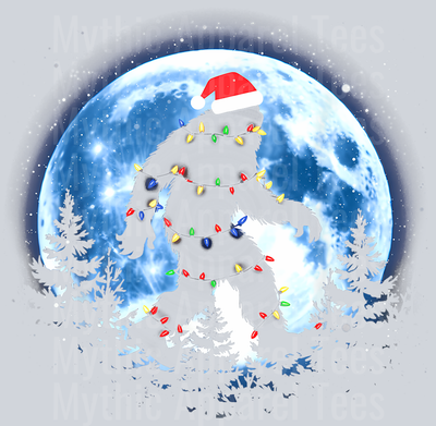 36 Bigfoot Christmas Lights Santa Hat Sasquatch Moon Xmas T-Shirt