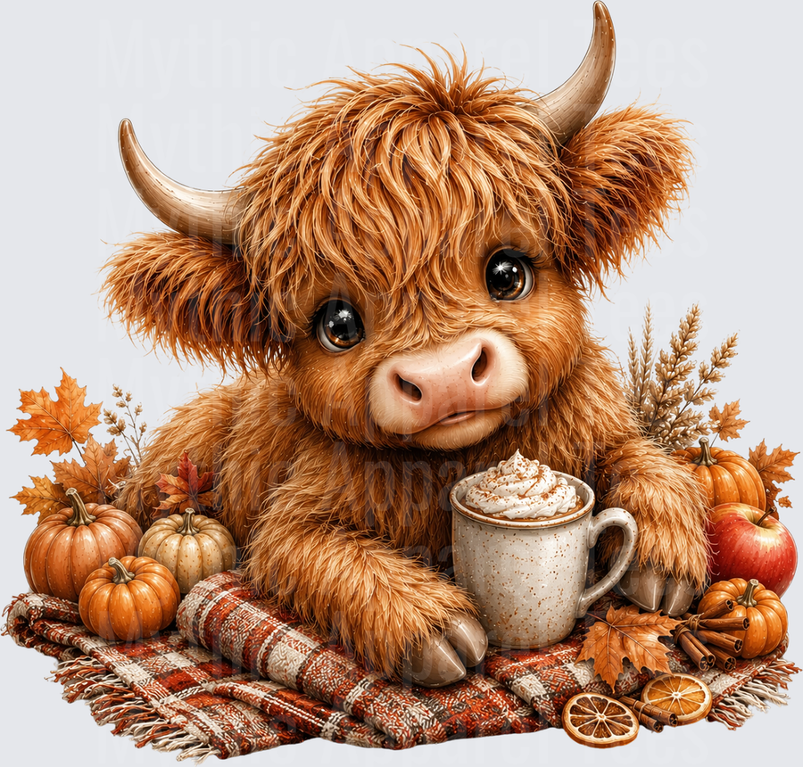 Cute Baby Highland Cow Fall Autumn Pumpkin Spice Latte Plaid Blanket Pumpkins Cinnamon Apple Cozy
