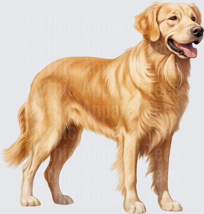 Realistic Golden Retriever Standing Portrait with Happy Expression and Flowing Coat