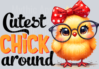 Cutest chick around cute chick with glasses and bow DTF Chicken Transfers