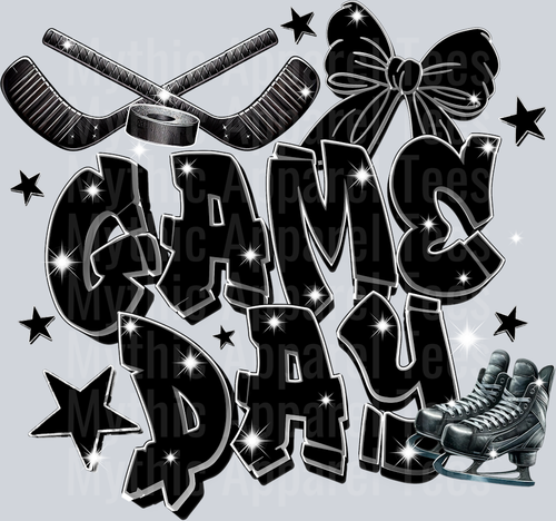 Game Day Jet black Hockey with skates and sticks cute DTF Sports Transfers