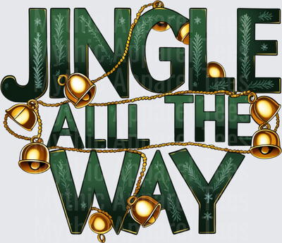 Christmas Jingle All The Way Green Gold Bells Typography