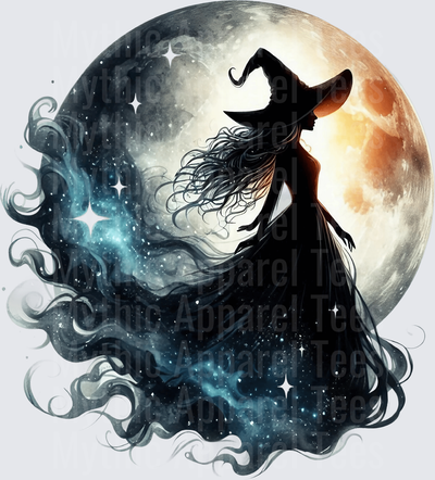 Halloween Gothic Witches Silhouette Moon Flowing Gown Stars