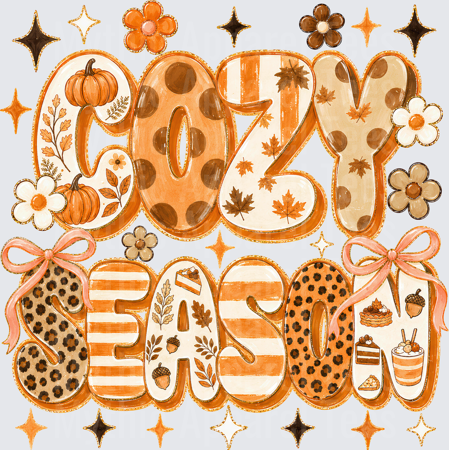 Fall Designs Cozy Season Pumpkin Leopard Stripe Polka Dot Boho Floral Autumn Leaves Acorn Pumpkin Pie Latte Mixed Pattern Bold Letter Art