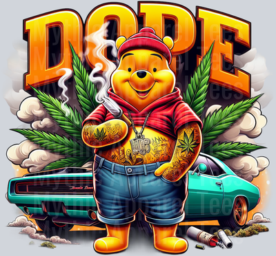 Winnie the pooh hot rod Smoking Pop Culture DTF Weed Transfers