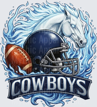 Dallas Cowboys Fiery White Horse Navy Blue Helmet Football Blue Flame Banner Design
