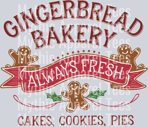 Gingerbread Bakery. Cakes, Cookies, Pies – DTF Heat Transfer – Holiday Christmas Design