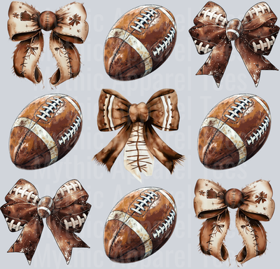 Coquette Football bows and footballs alternating DTF Football Transfers