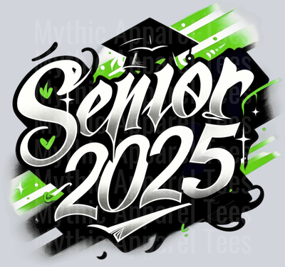 0022 Senior 2025 Airbrushed Green and Black DTF 2025 Senior Graduation Transfers