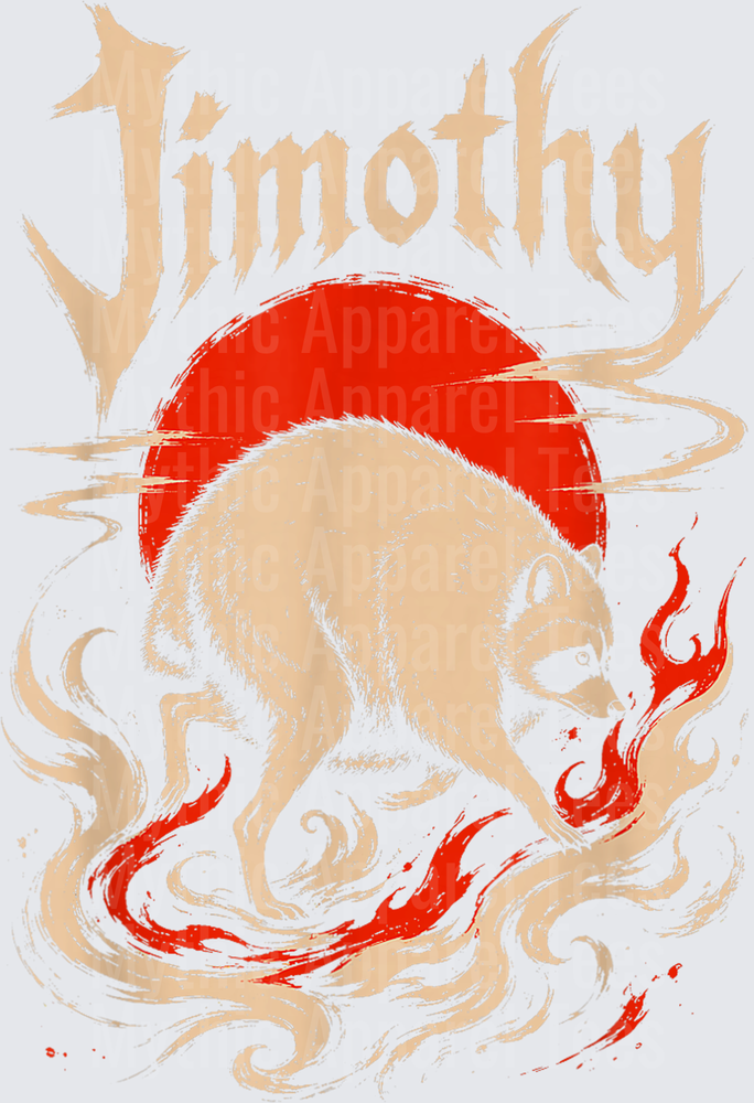 Jimothy Raccoon Rising From Flames Red Sun Japanese Style