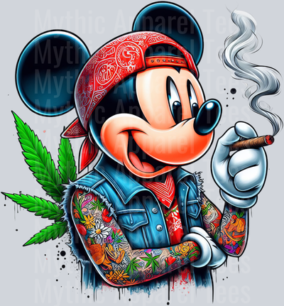 Mickey Mouse Tattoos Smoking Pop Culture DTF Weed Transfers
