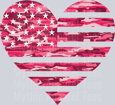Pink Painted camo flag with white stars in the shape of a heart DTF Patriotic Transfers