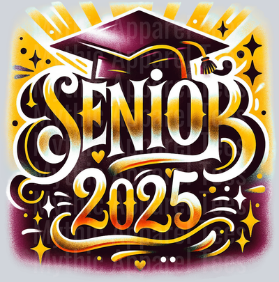 0033 Senior 2025 Airburshed Gold and Maroon DTF 2025 Senior Graduation Transfers