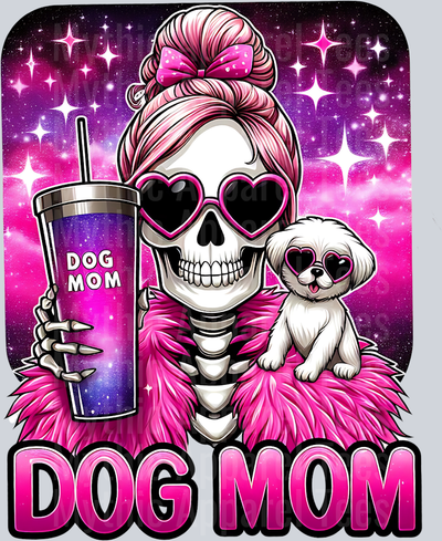 Dog mom tall coffee and little white dog DTF Skull Transfers