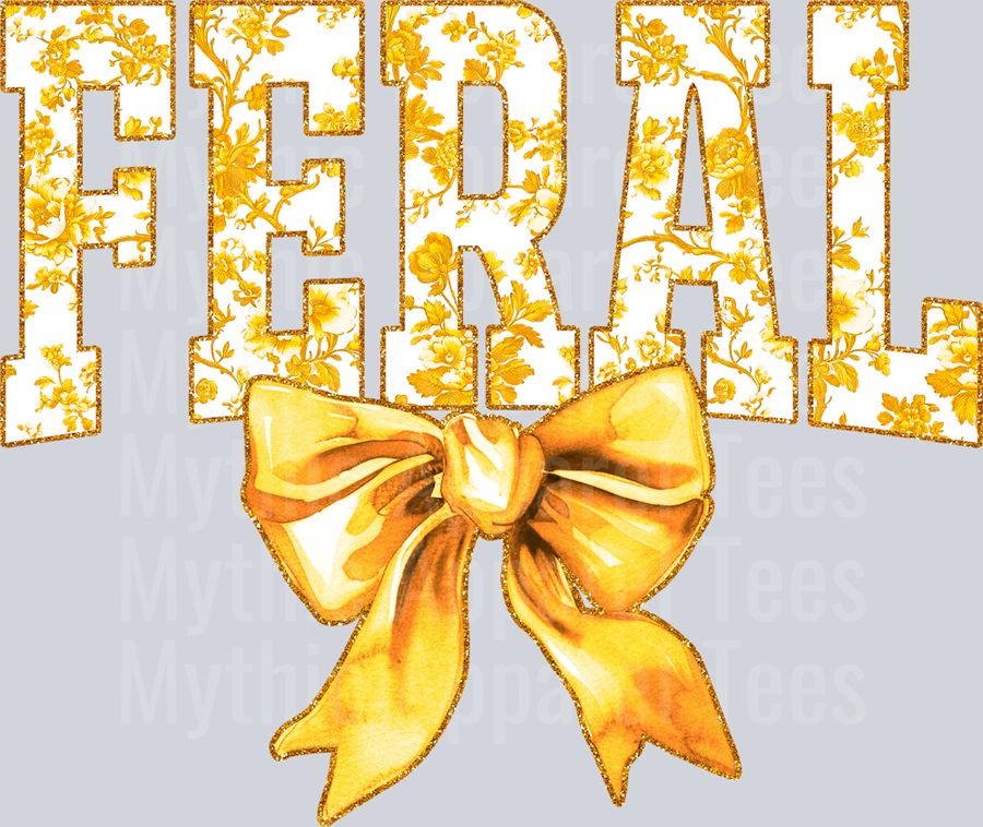 Yellow Feral College Font With Bow Floral Pattern Feral Life