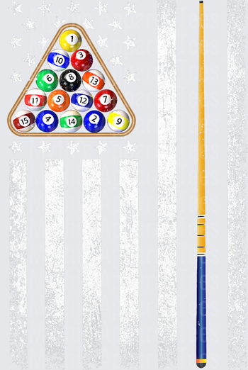 Billiard Ball Rack with Cue Stick on Distressed American Flag Background