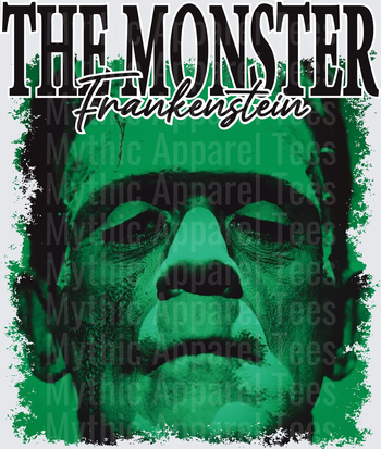 The Monster Frankenstein Classic Horror Green Face Close-Up Grunge Graphic