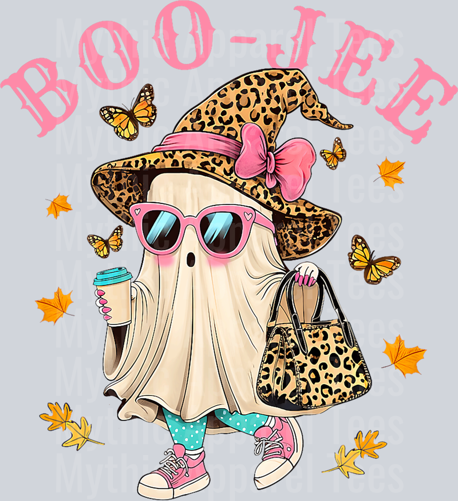 Cute Boo Jee Leopard Ghost Halloween Coffee Women Girl T-Shirt
