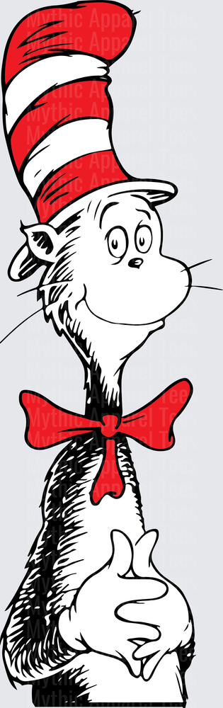 Dr. Seuss Cat in the Hat Classic Red and White Striped Hat with Red Bow Tie Full Body Illustrated Character Design
